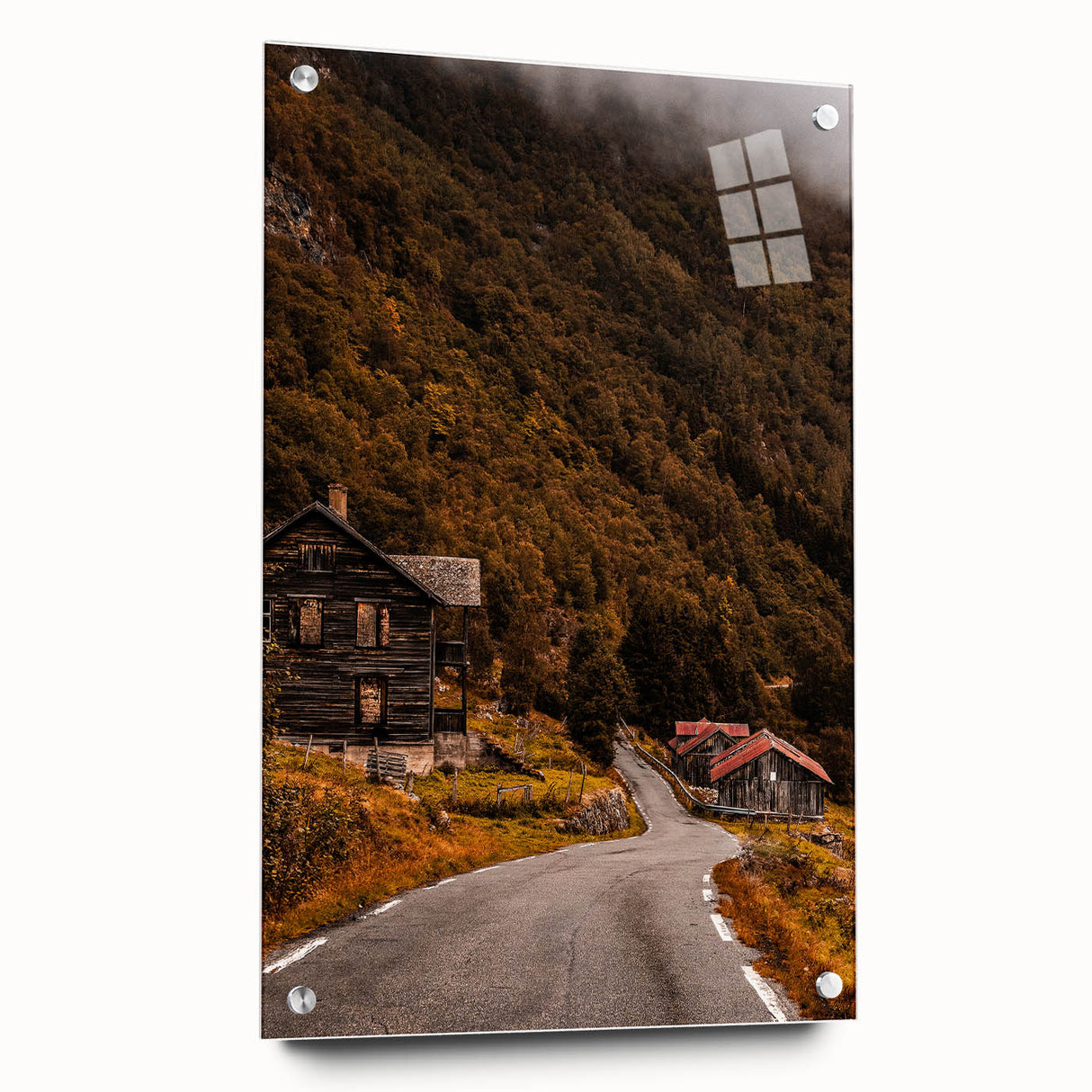 Rustic Wall Art - Country Road and Wooden Cabin for Farmhouse Decor