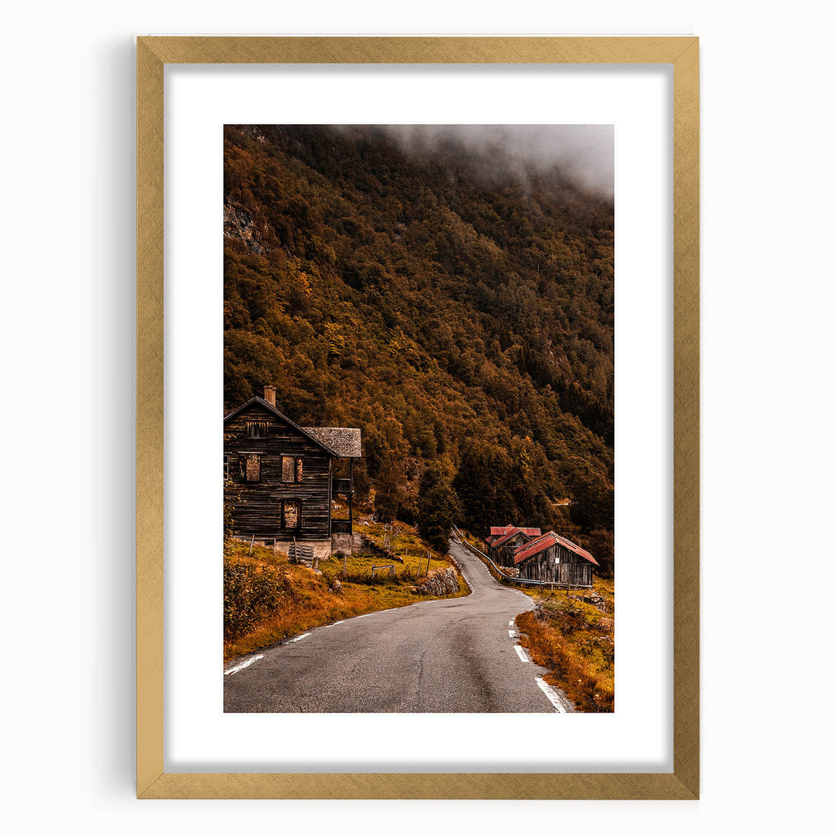 Rustic Wall Art - Country Road and Wooden Cabin for Farmhouse Decor