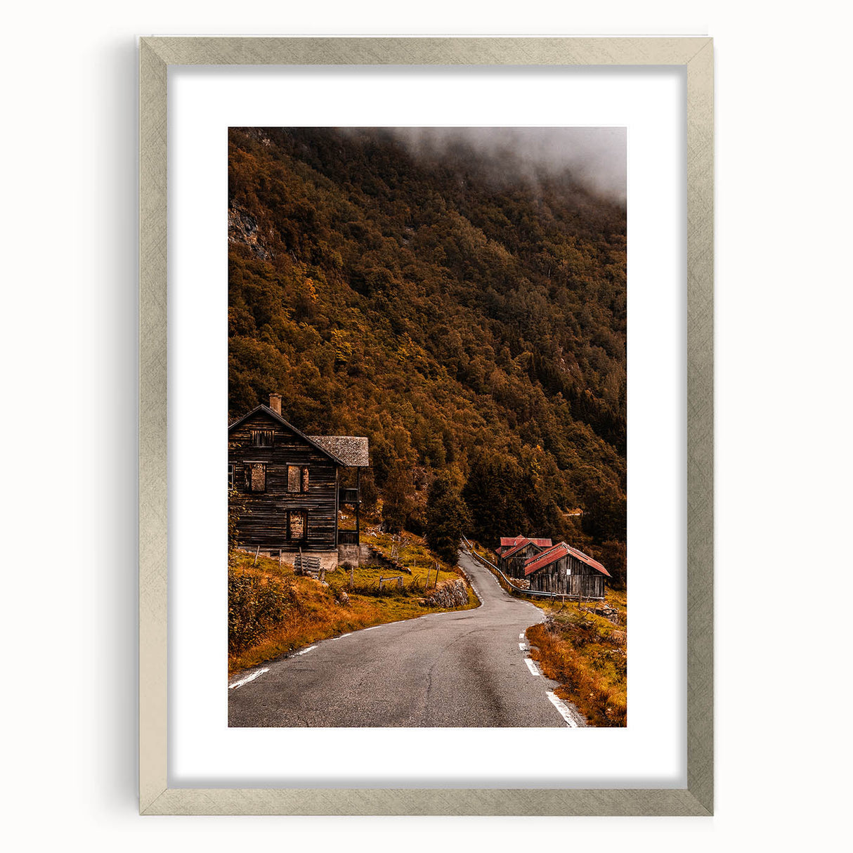 Rustic Wall Art - Country Road and Wooden Cabin for Farmhouse Decor