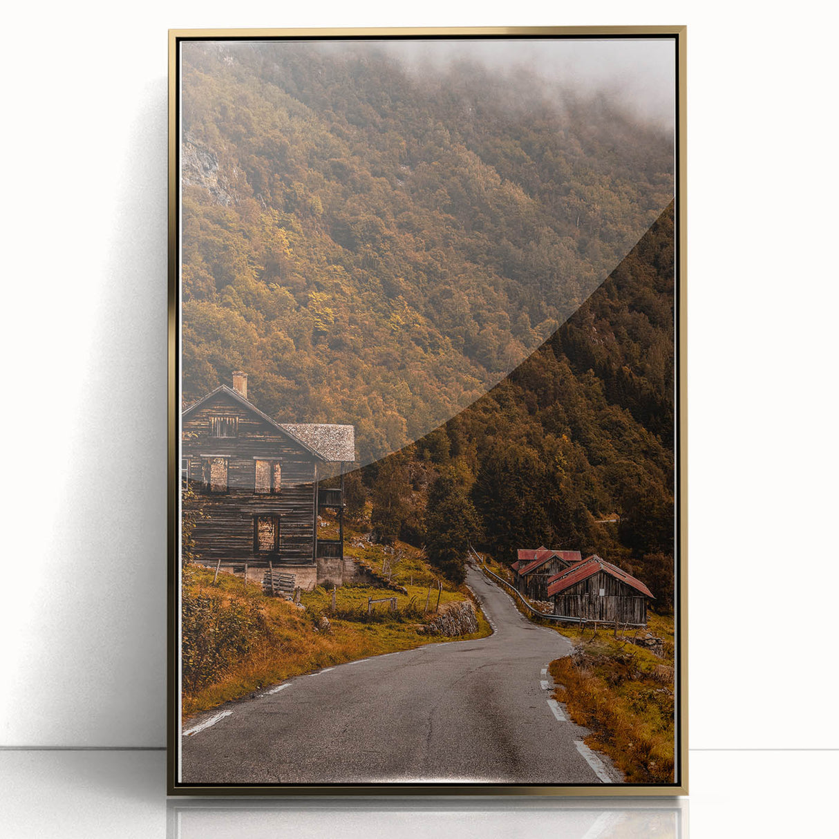 Rustic Wall Art - Country Road and Wooden Cabin for Farmhouse Decor