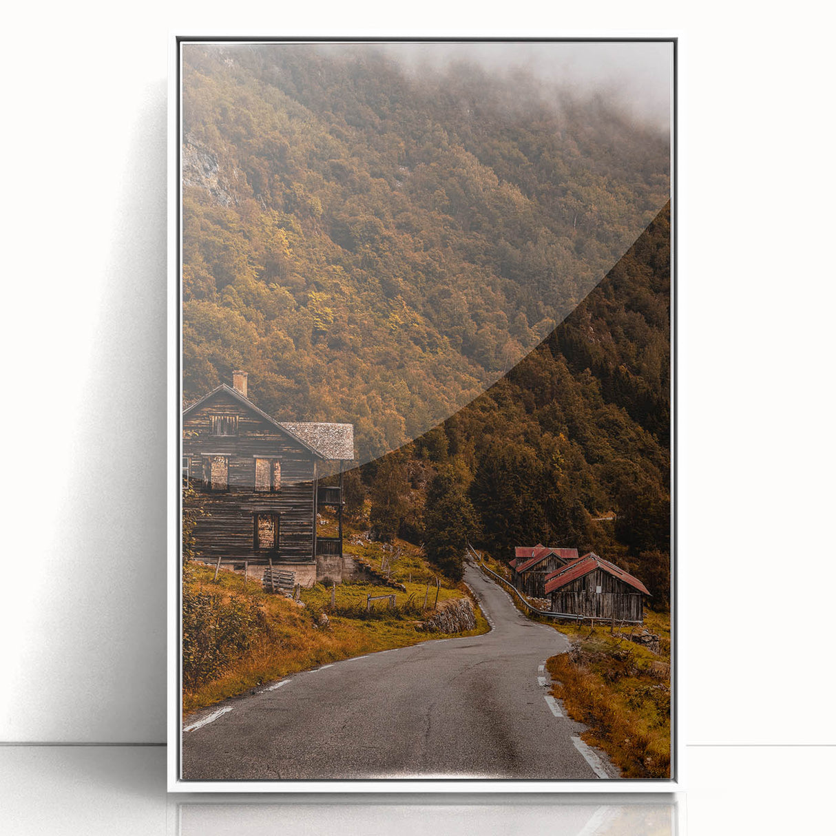 Rustic Wall Art - Country Road and Wooden Cabin for Farmhouse Decor