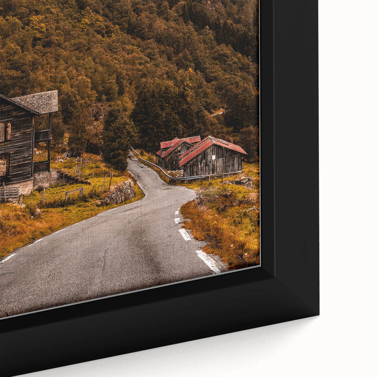 Rustic Wall Art - Country Road and Wooden Cabin for Farmhouse Decor