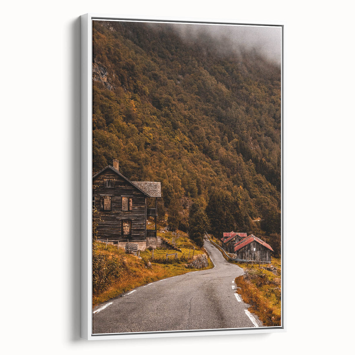 Rustic Wall Art - Country Road and Wooden Cabin for Farmhouse Decor