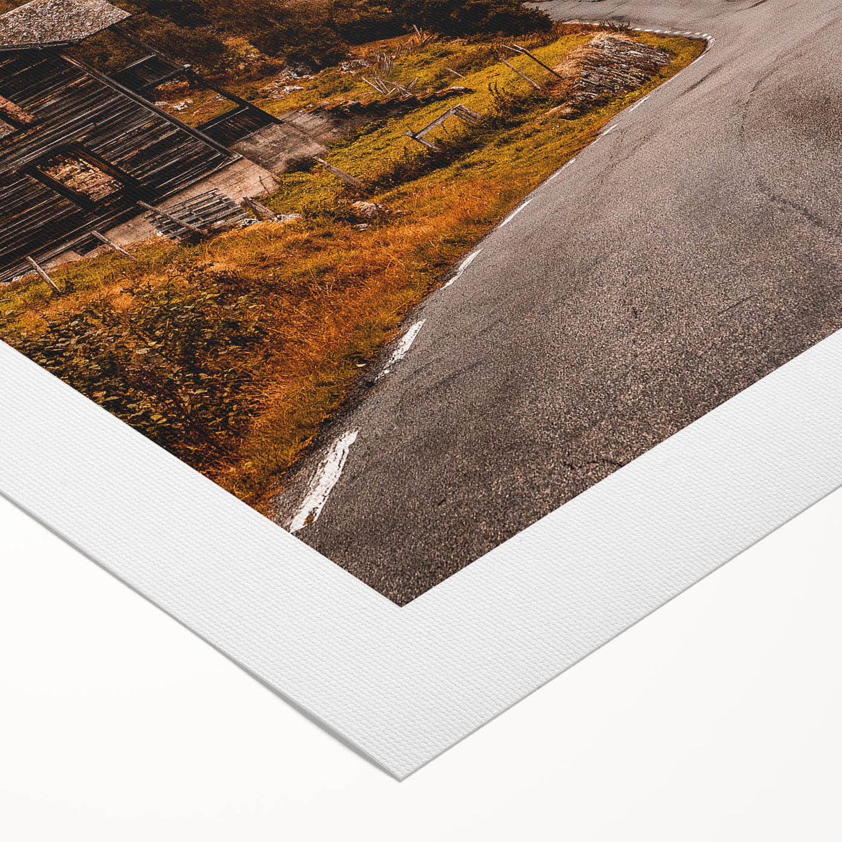 Rustic Wall Art - Country Road and Wooden Cabin for Farmhouse Decor