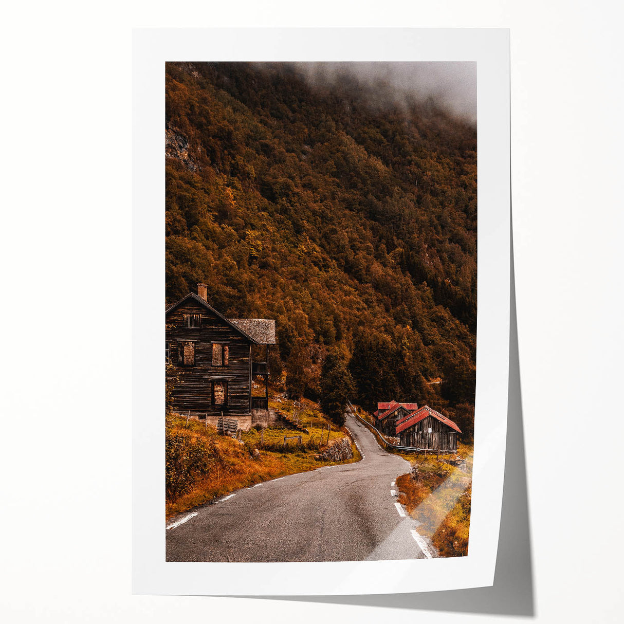 Rustic Wall Art - Country Road and Wooden Cabin for Farmhouse Decor