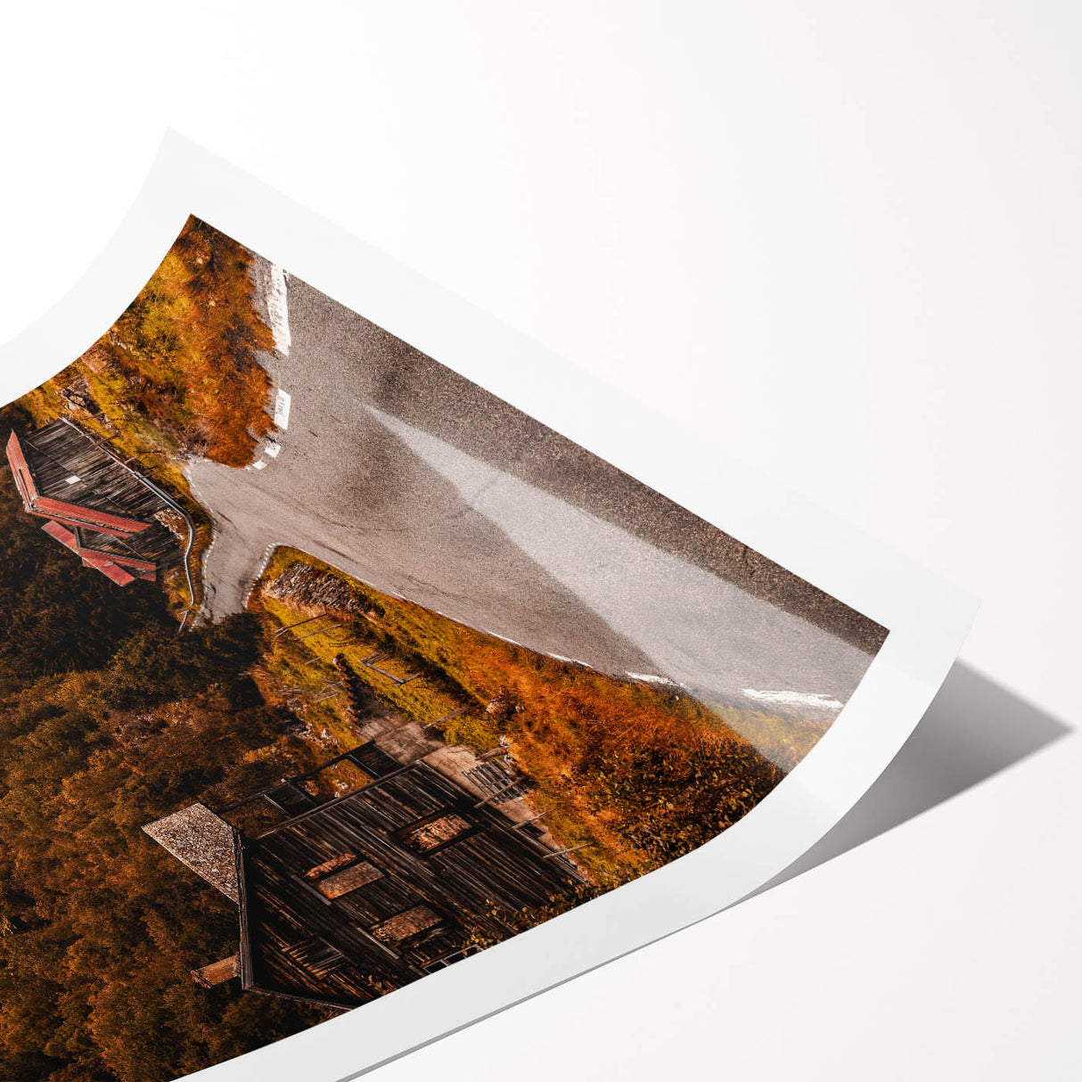 Rustic Wall Art - Country Road and Wooden Cabin for Farmhouse Decor