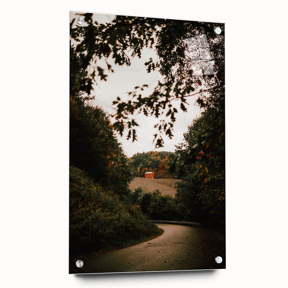 Rustic Landscape Art - Serene Country Road with Distant Red Barn