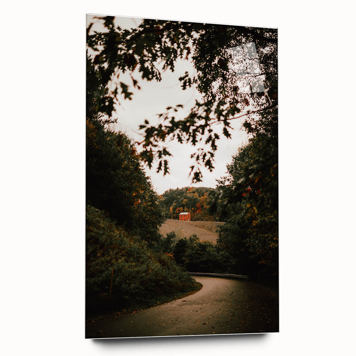 Rustic Landscape Art - Serene Country Road with Distant Red Barn