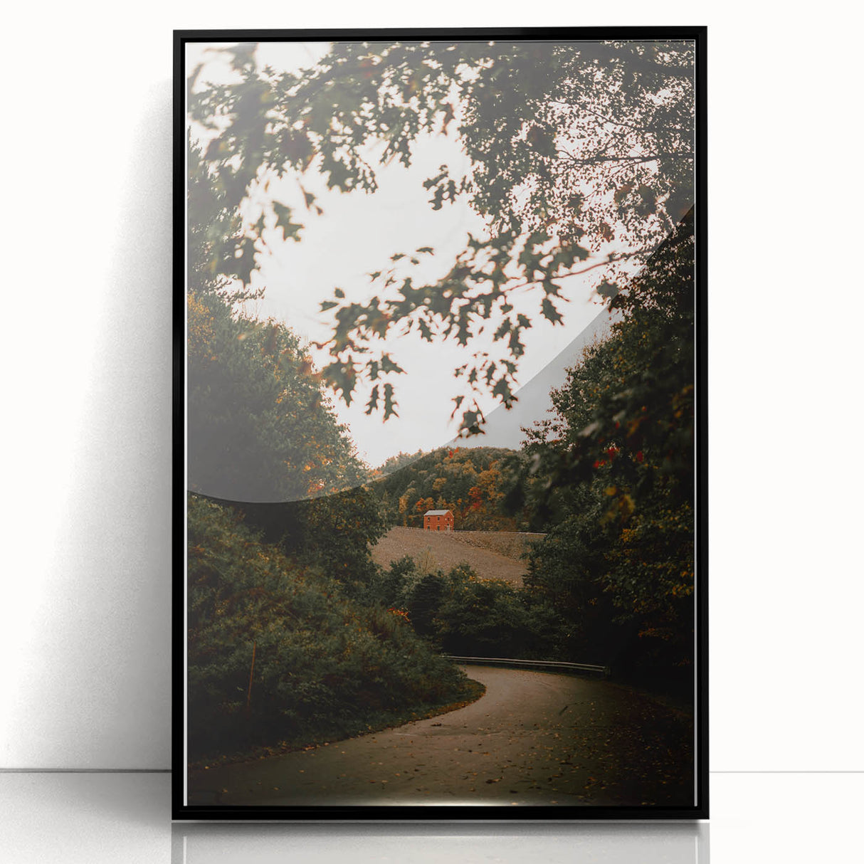 Rustic Landscape Art - Serene Country Road with Distant Red Barn