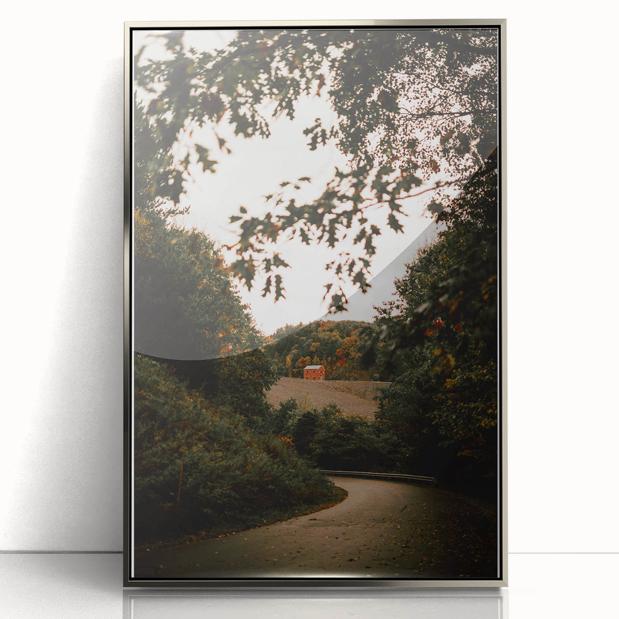 Rustic Landscape Art - Serene Country Road with Distant Red Barn