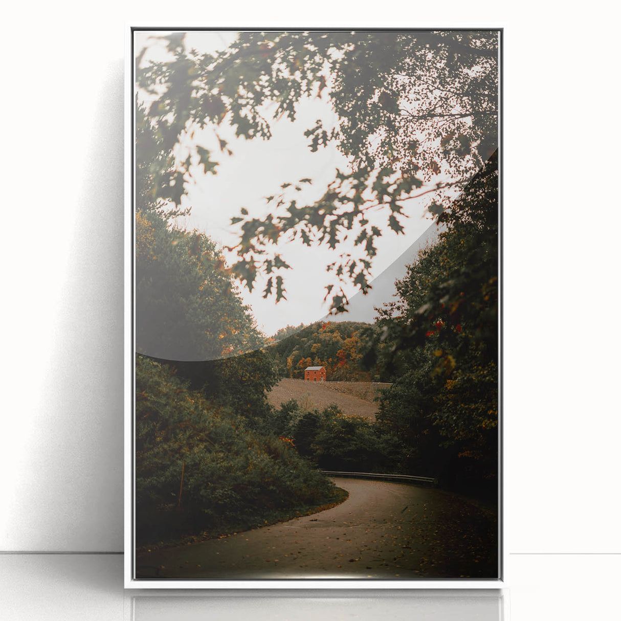 Rustic Landscape Art - Serene Country Road with Distant Red Barn