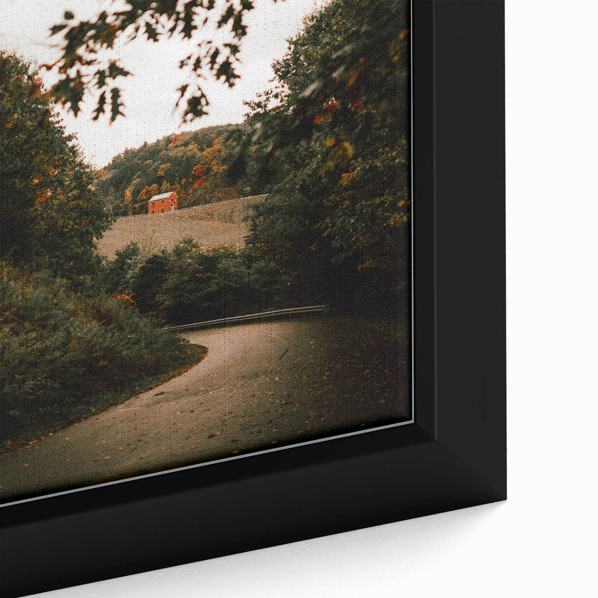 Rustic Landscape Art - Serene Country Road with Distant Red Barn