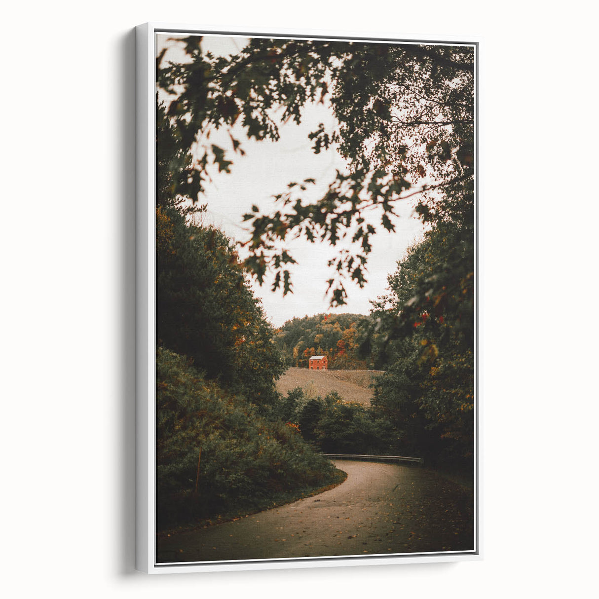 Rustic Landscape Art - Serene Country Road with Distant Red Barn