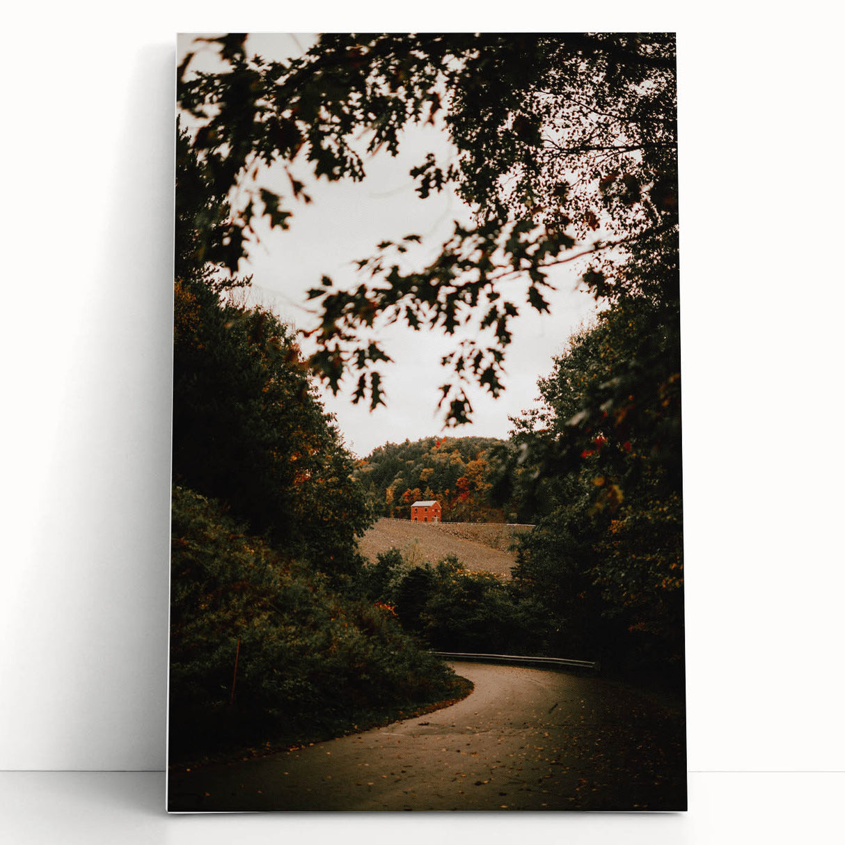 Rustic Landscape Art - Serene Country Road with Distant Red Barn