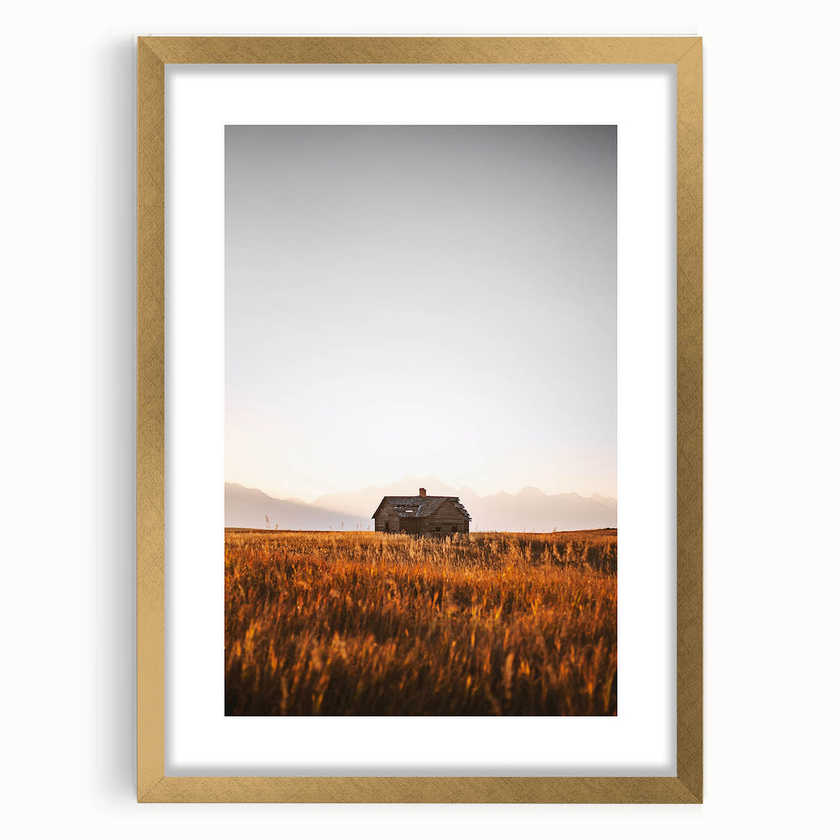 Rustic Landscape Wall Art - Abandoned Farmhouse in Golden Field