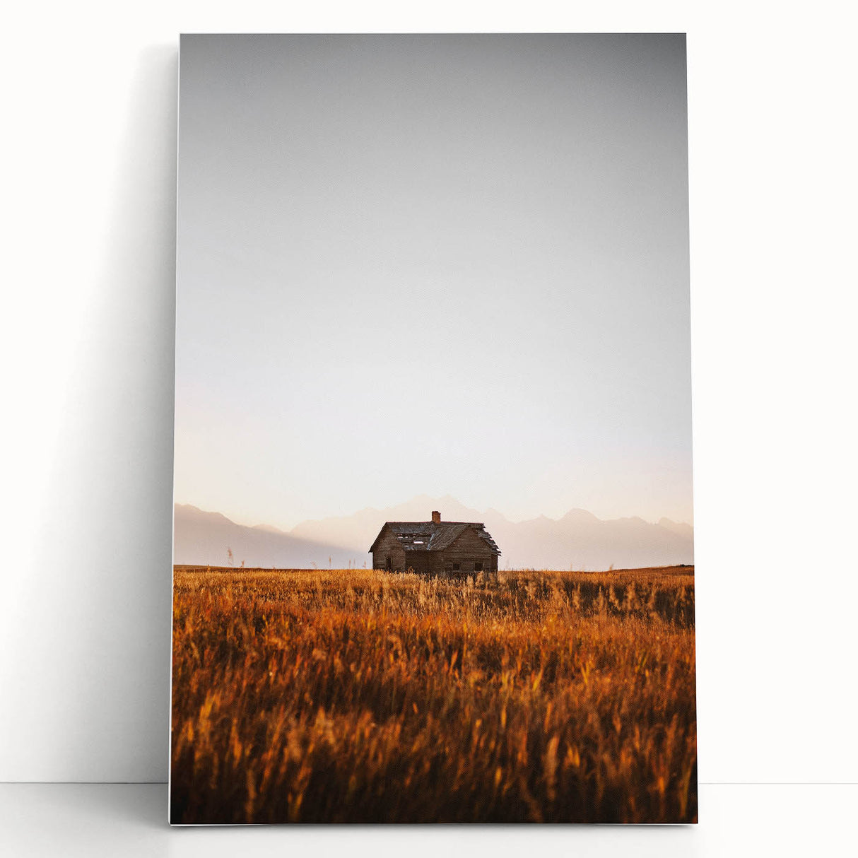 Rustic Landscape Wall Art - Abandoned Farmhouse in Golden Field