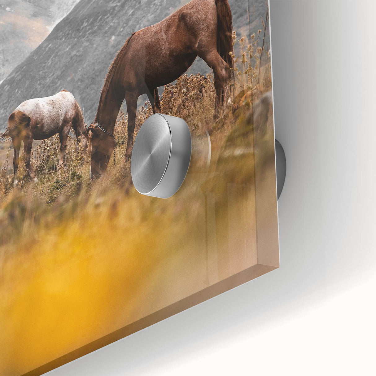 Rustic Mountain Landscape with Grazing Horses – Farmhouse Wall Art