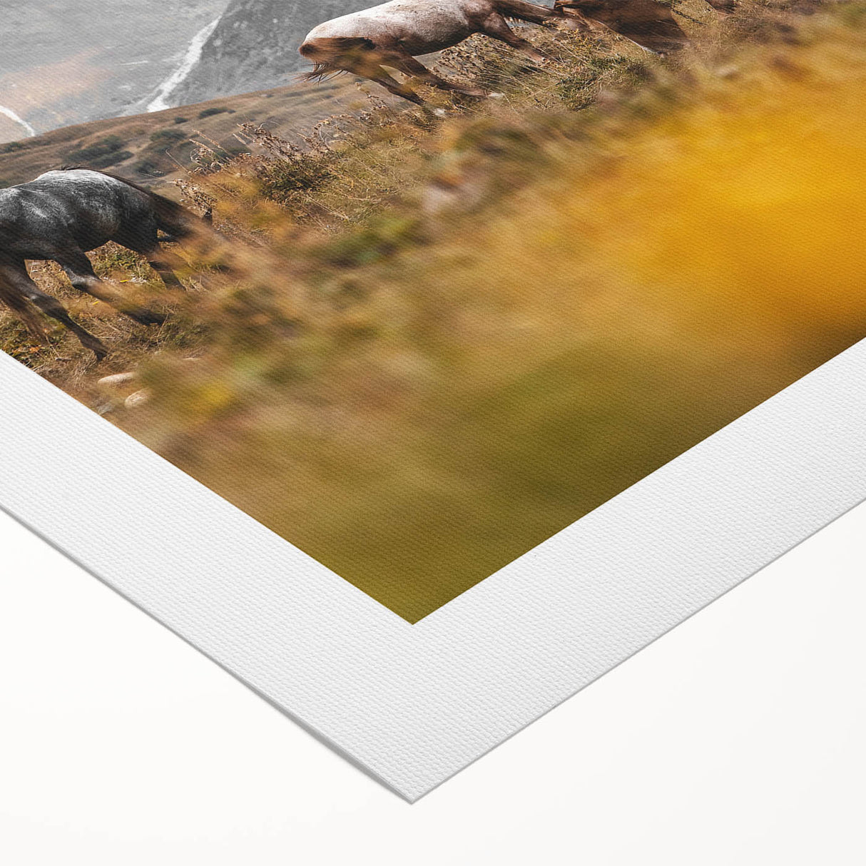 Rustic Mountain Landscape with Grazing Horses – Farmhouse Wall Art