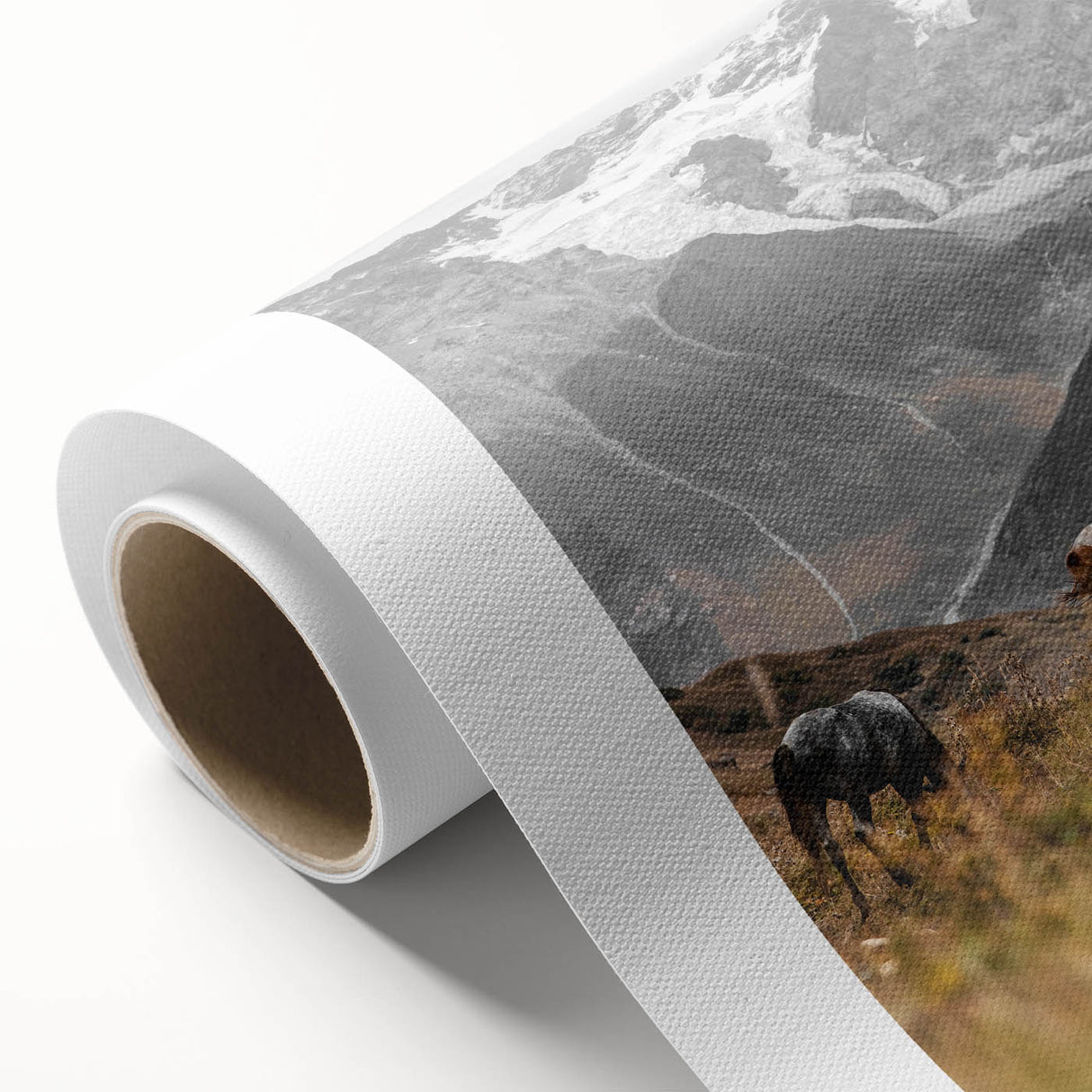 Rustic Mountain Landscape with Grazing Horses – Farmhouse Wall Art