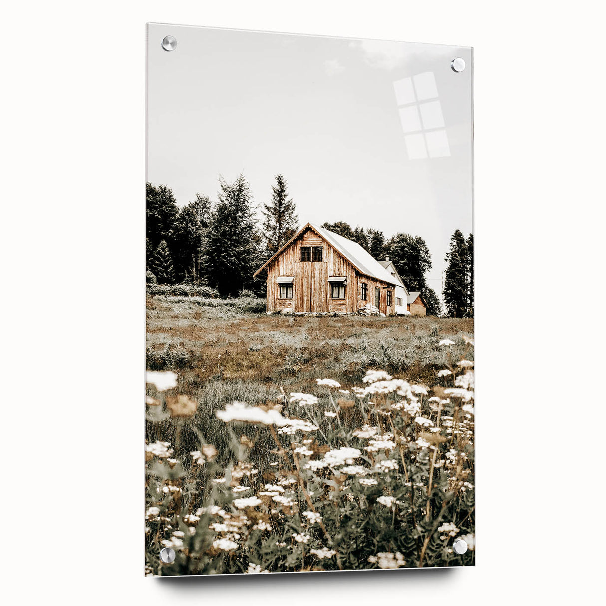 Rustic Barn with Wildflowers Wall Art – Farmhouse Nature-Inspired Decor