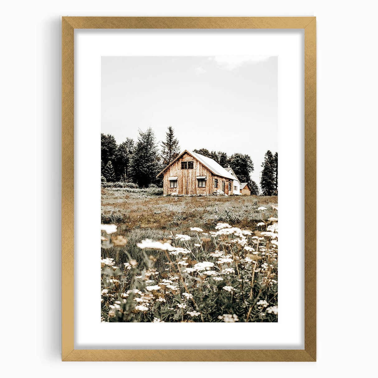 Rustic Barn with Wildflowers Wall Art – Farmhouse Nature-Inspired Decor