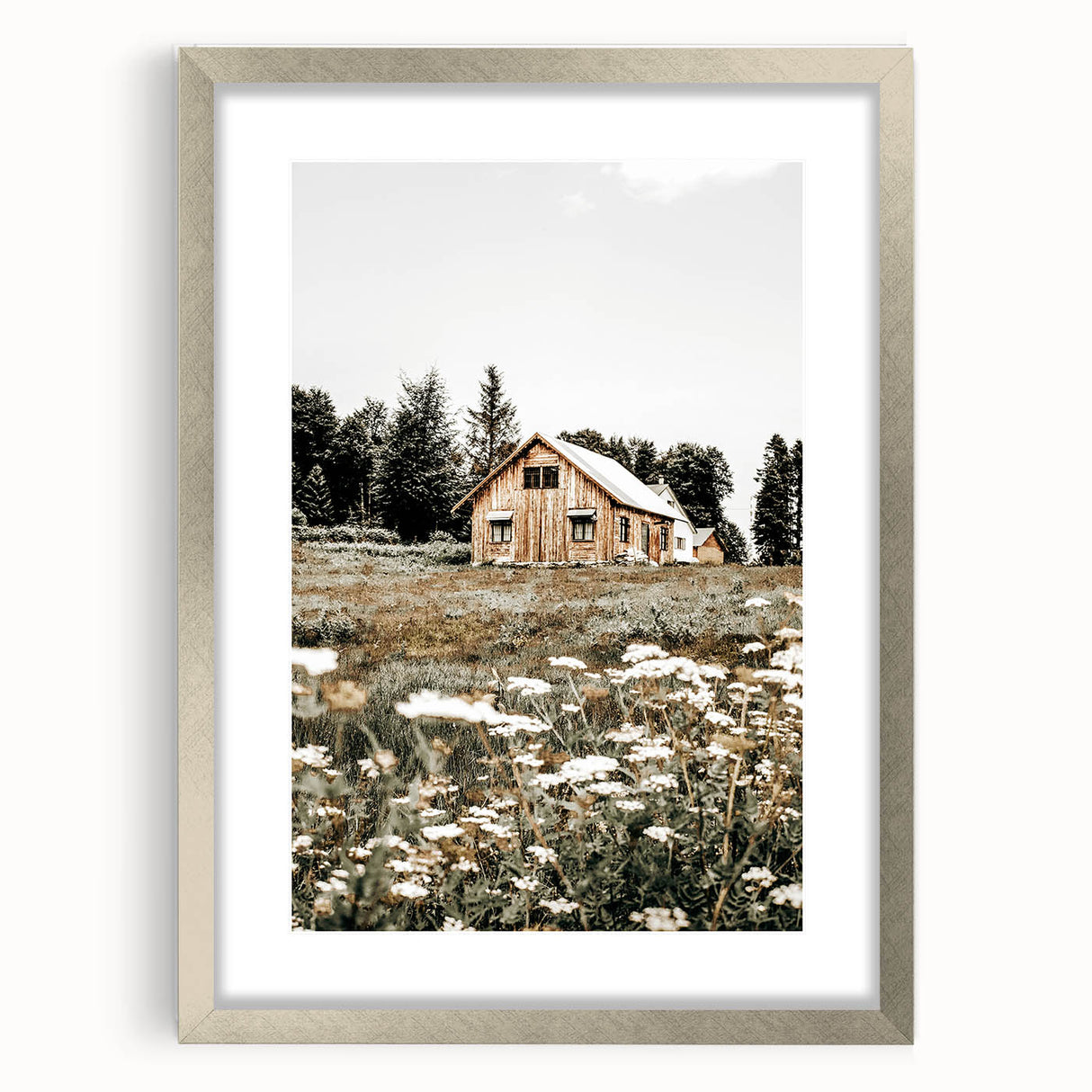Rustic Barn with Wildflowers Wall Art – Farmhouse Nature-Inspired Decor
