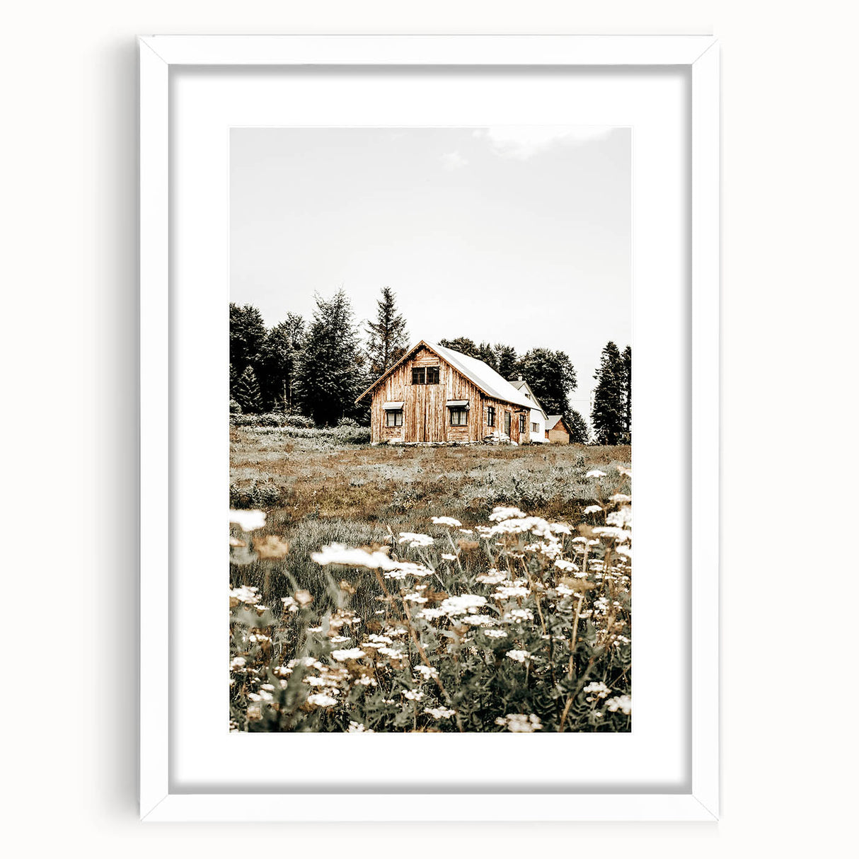 Rustic Barn with Wildflowers Wall Art – Farmhouse Nature-Inspired Decor