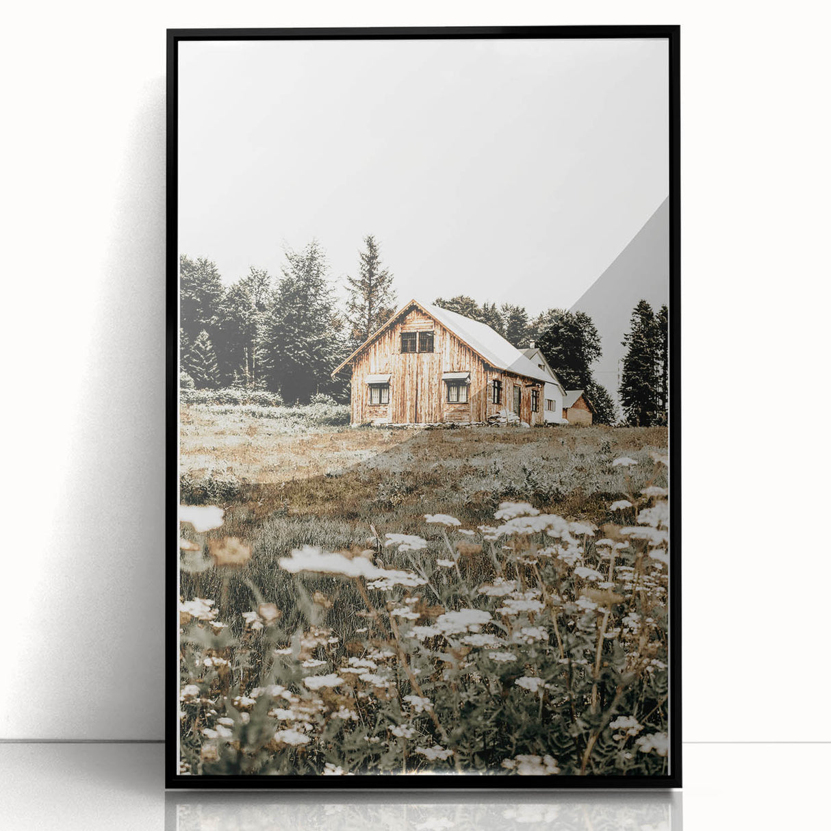 Rustic Barn with Wildflowers Wall Art – Farmhouse Nature-Inspired Decor