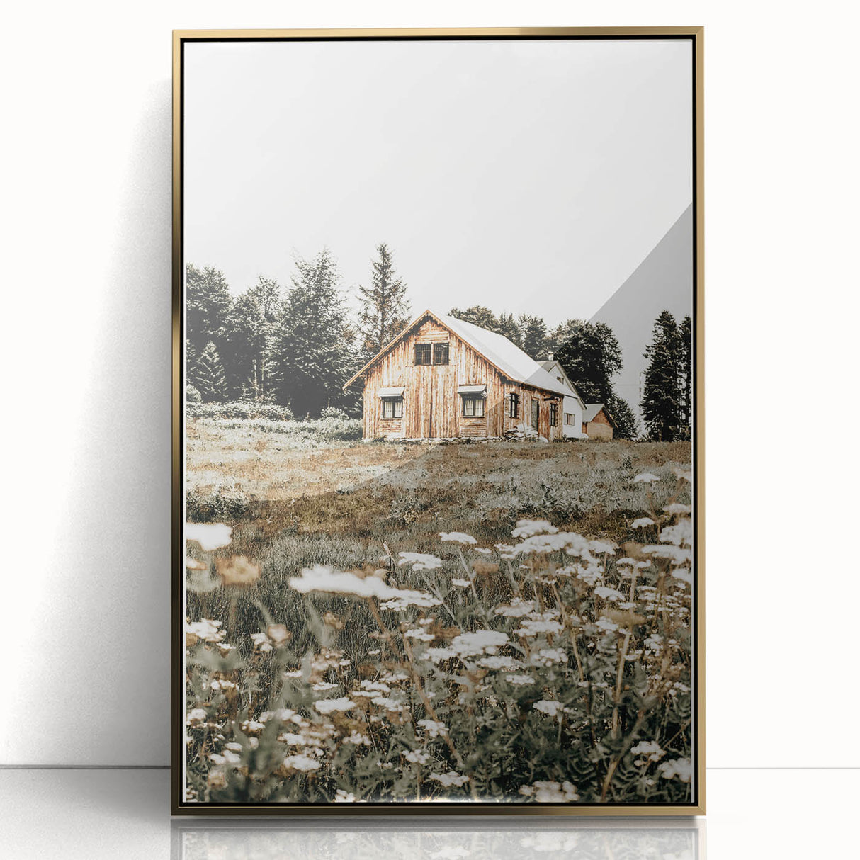 Rustic Barn with Wildflowers Wall Art – Farmhouse Nature-Inspired Decor