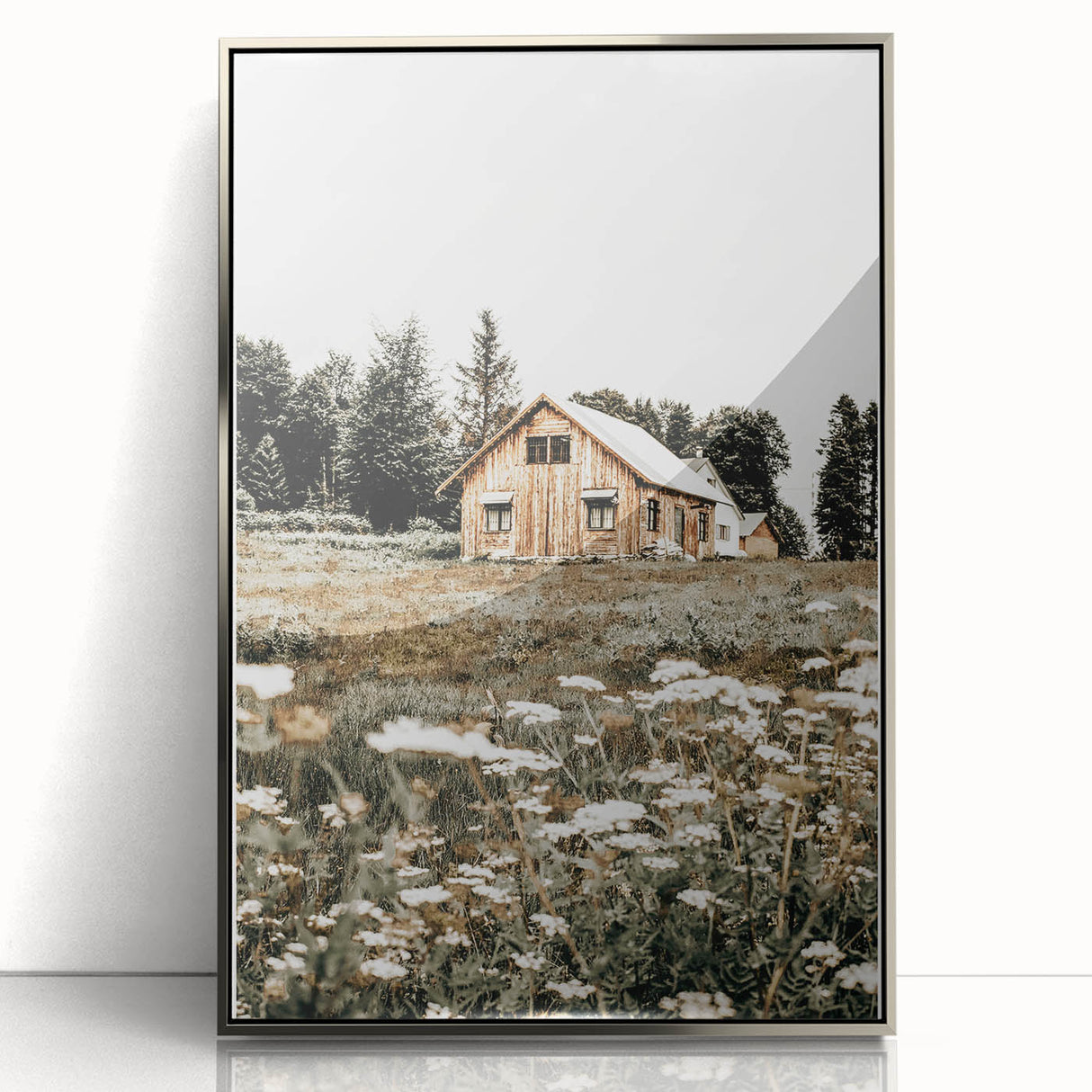 Rustic Barn with Wildflowers Wall Art – Farmhouse Nature-Inspired Decor