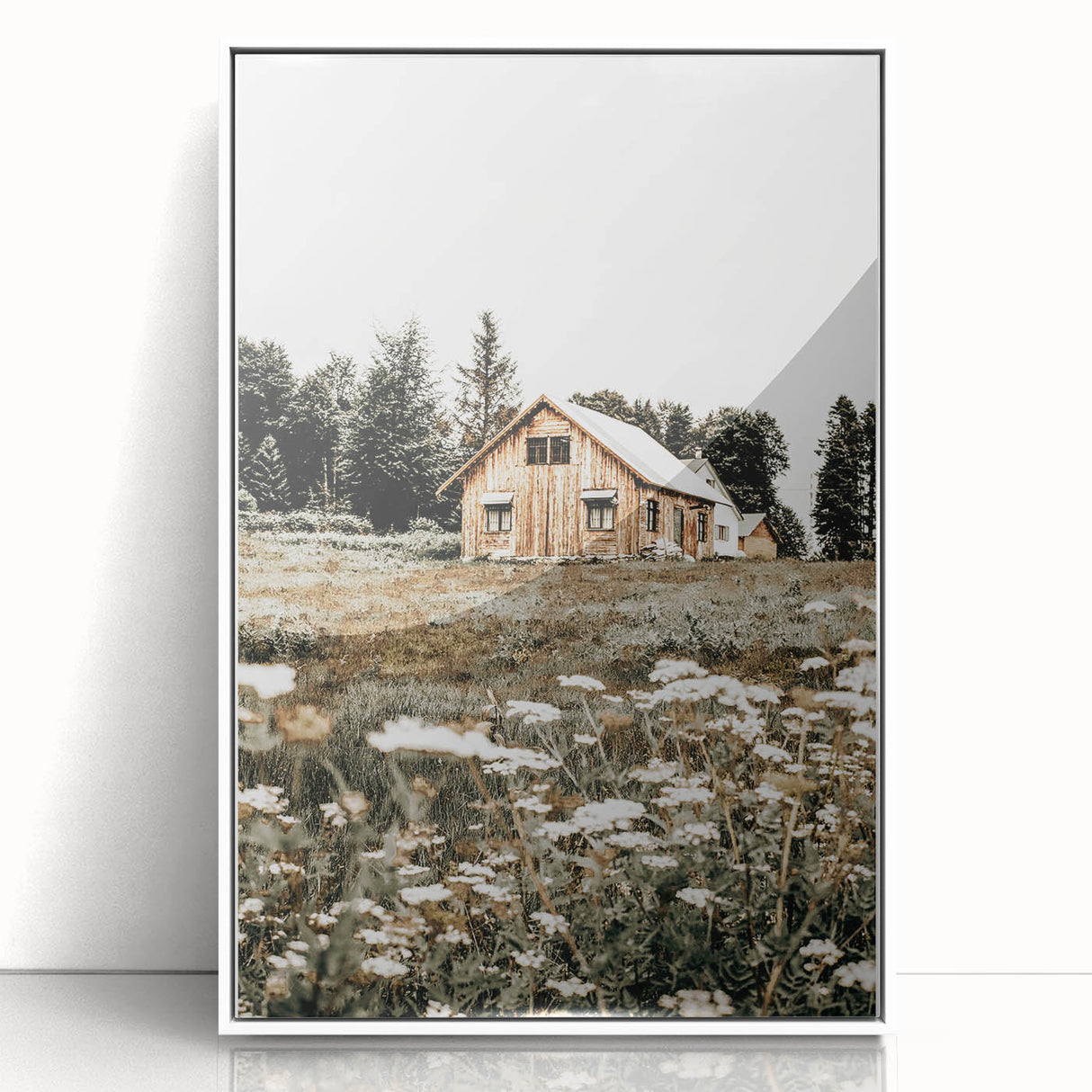 Rustic Barn with Wildflowers Wall Art – Farmhouse Nature-Inspired Decor