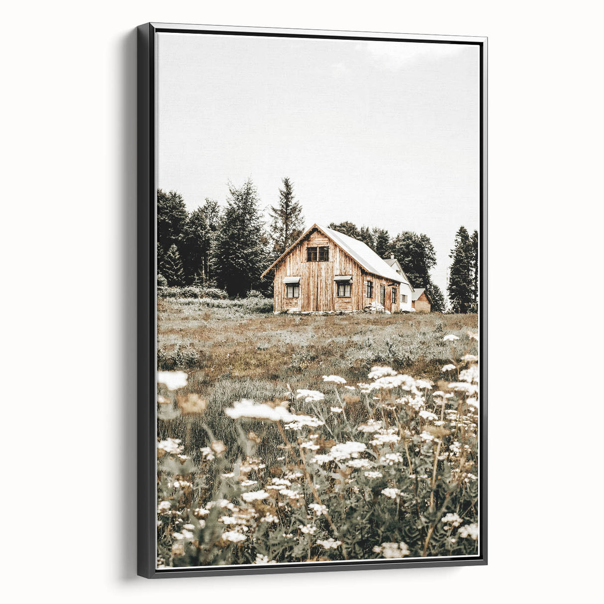 Rustic Barn with Wildflowers Wall Art – Farmhouse Nature-Inspired Decor