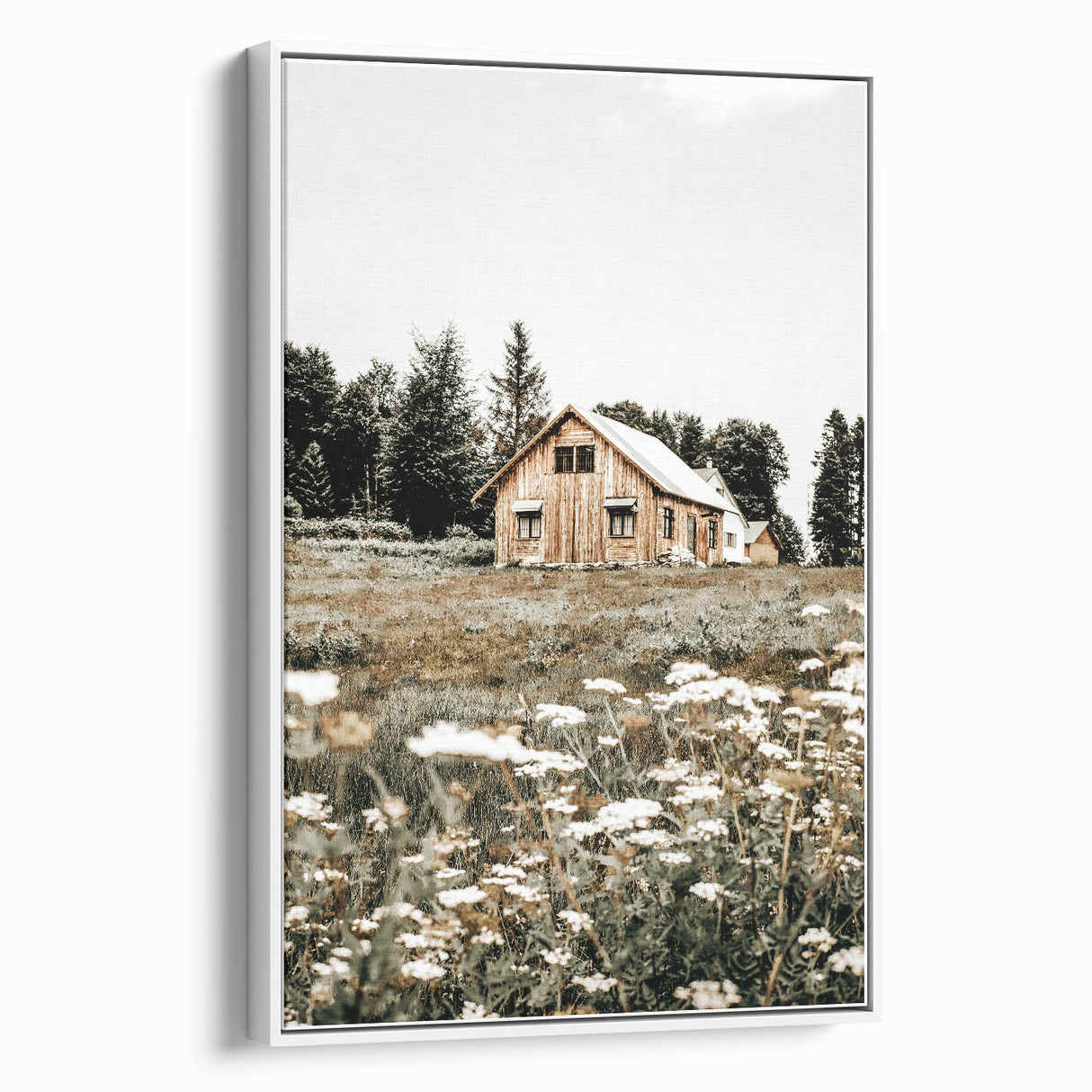 Rustic Barn with Wildflowers Wall Art – Farmhouse Nature-Inspired Decor