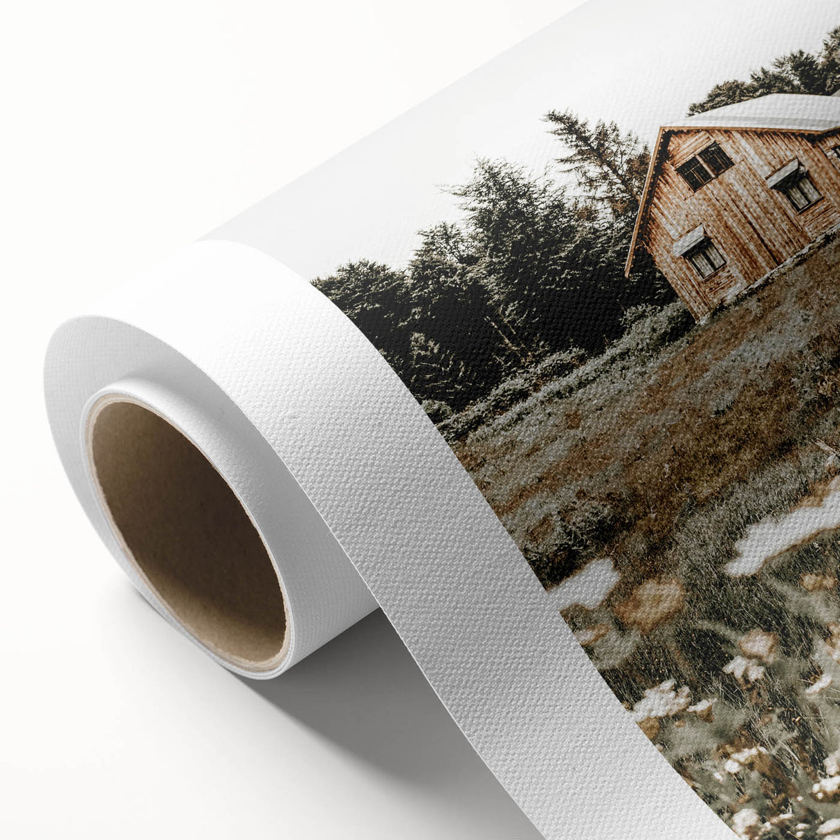 Rustic Barn with Wildflowers Wall Art – Farmhouse Nature-Inspired Decor