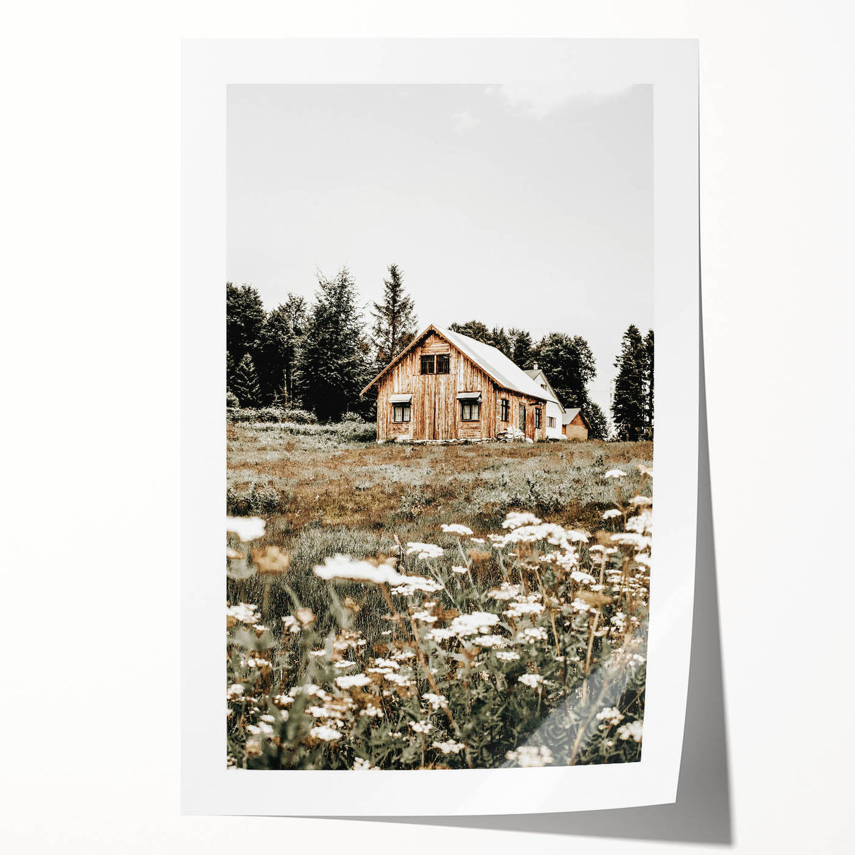 Rustic Barn with Wildflowers Wall Art – Farmhouse Nature-Inspired Decor