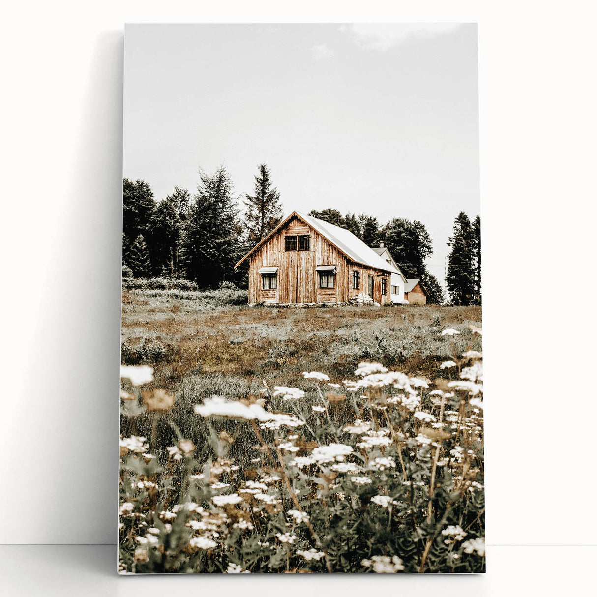 Rustic Barn with Wildflowers Wall Art – Farmhouse Nature-Inspired Decor