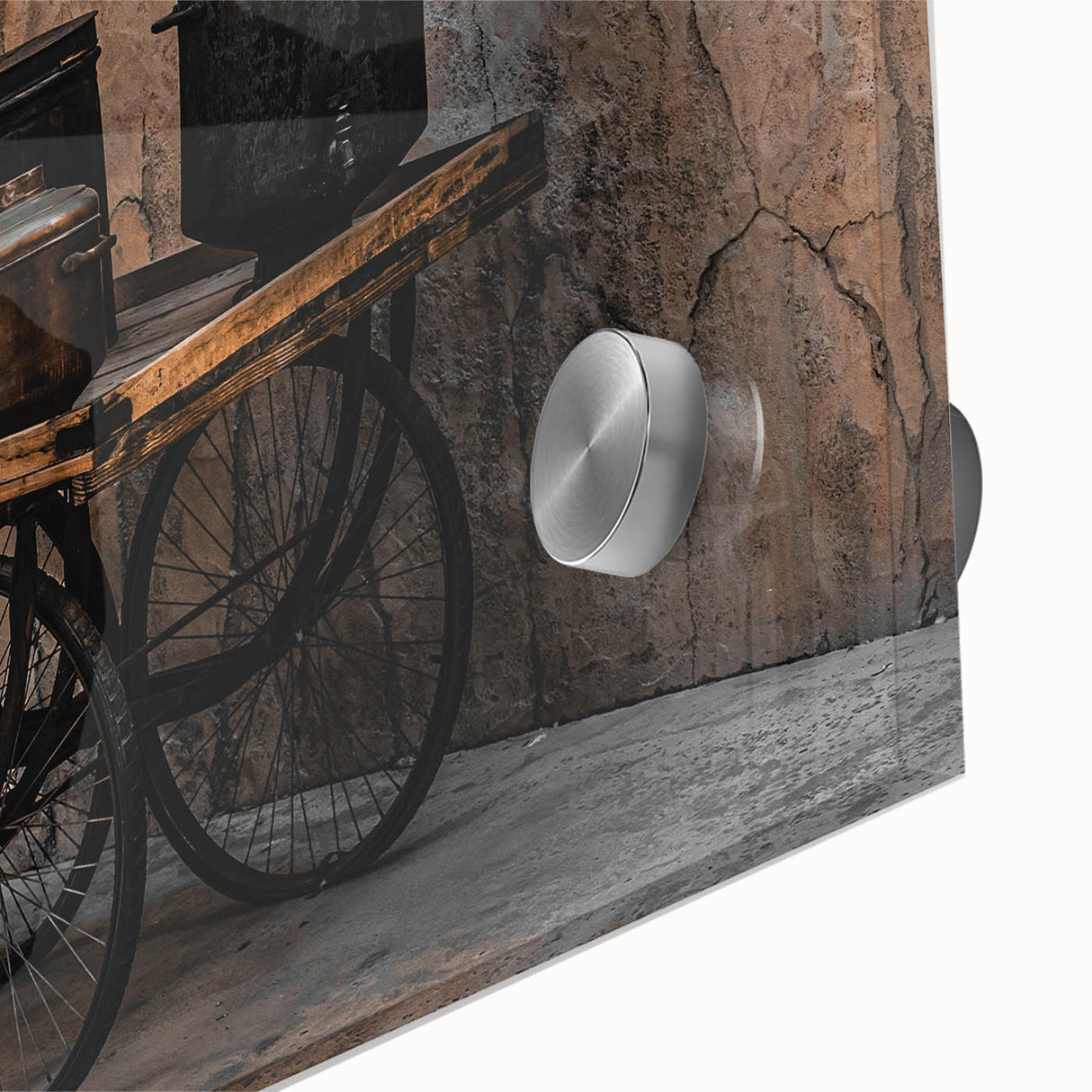 Vintage Cookware on Wooden Cart – Rustic Farmhouse Wall Art