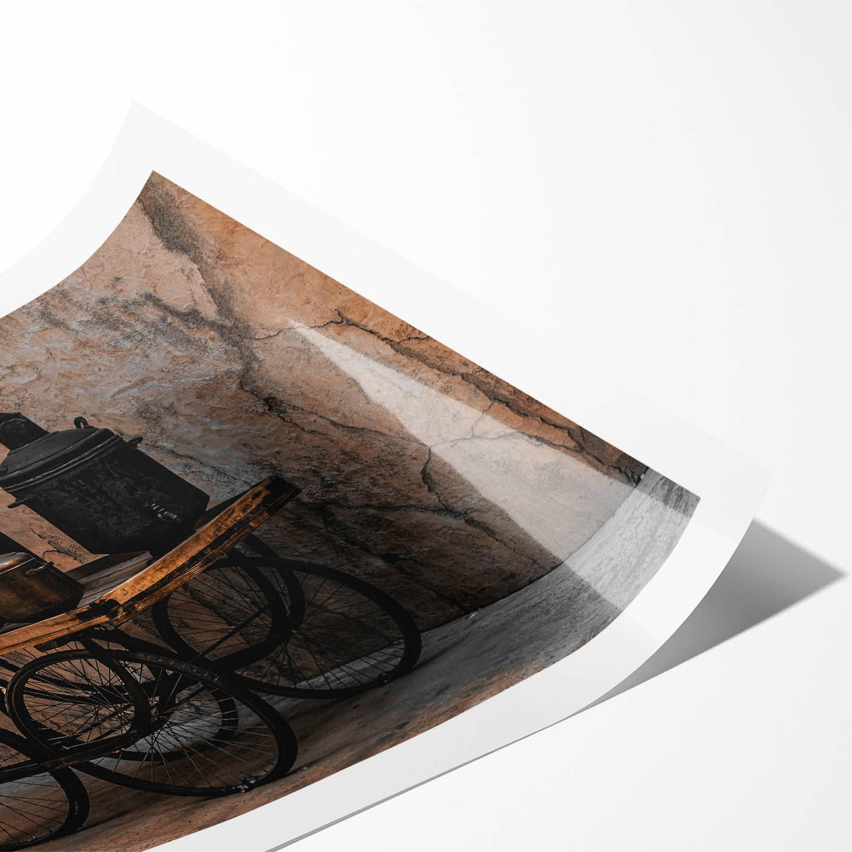 Vintage Cookware on Wooden Cart – Rustic Farmhouse Wall Art