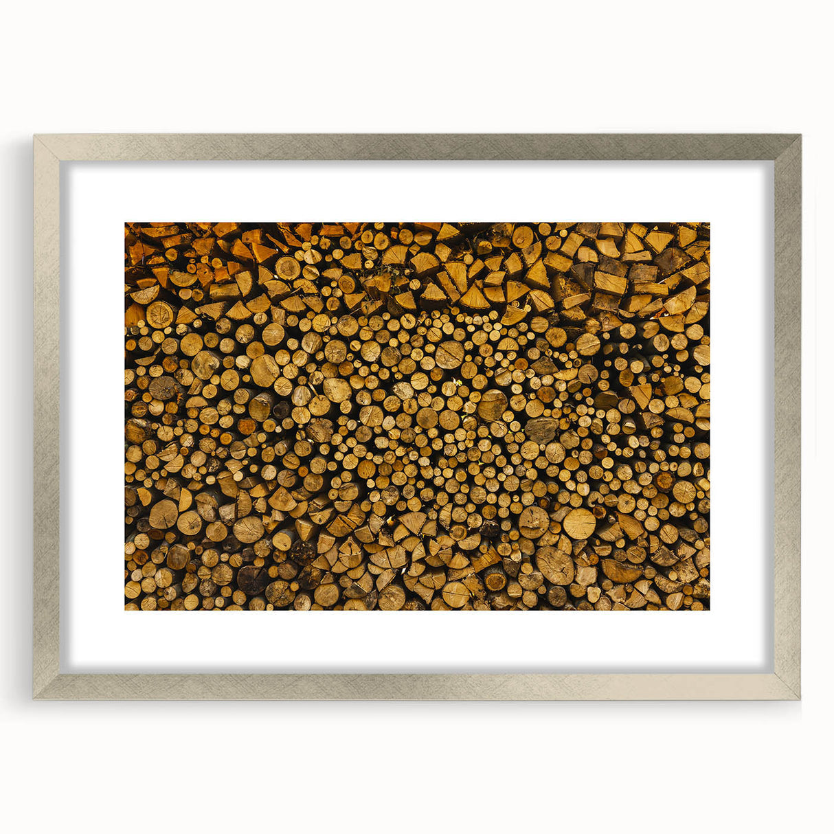 Rustic Log Pile Wall Art – Stacked Firewood for Cozy Farmhouse Decor