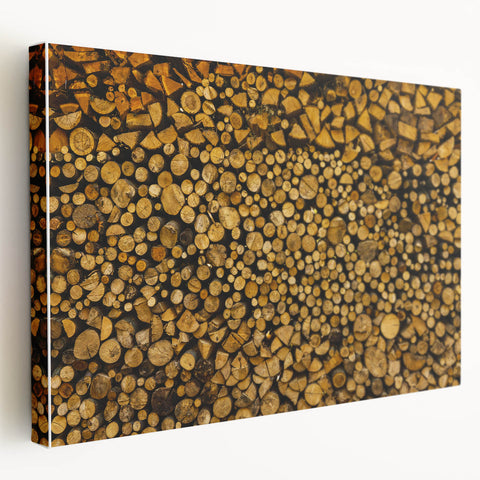 Rustic Log Pile Wall Art – Stacked Firewood for Cozy Farmhouse Decor