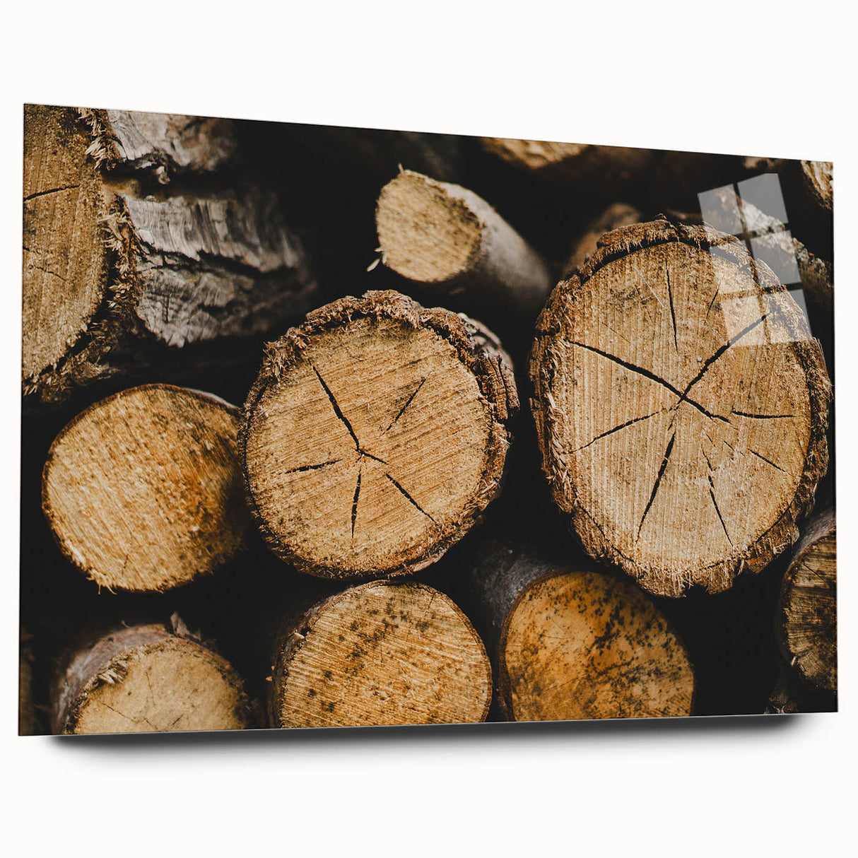 Rustic Log Close-Up Wall Art – Textured Firewood for Farmhouse Decor