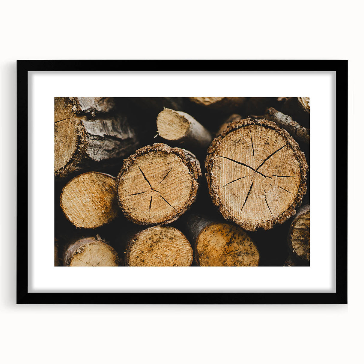 Rustic Log Close-Up Wall Art – Textured Firewood for Farmhouse Decor