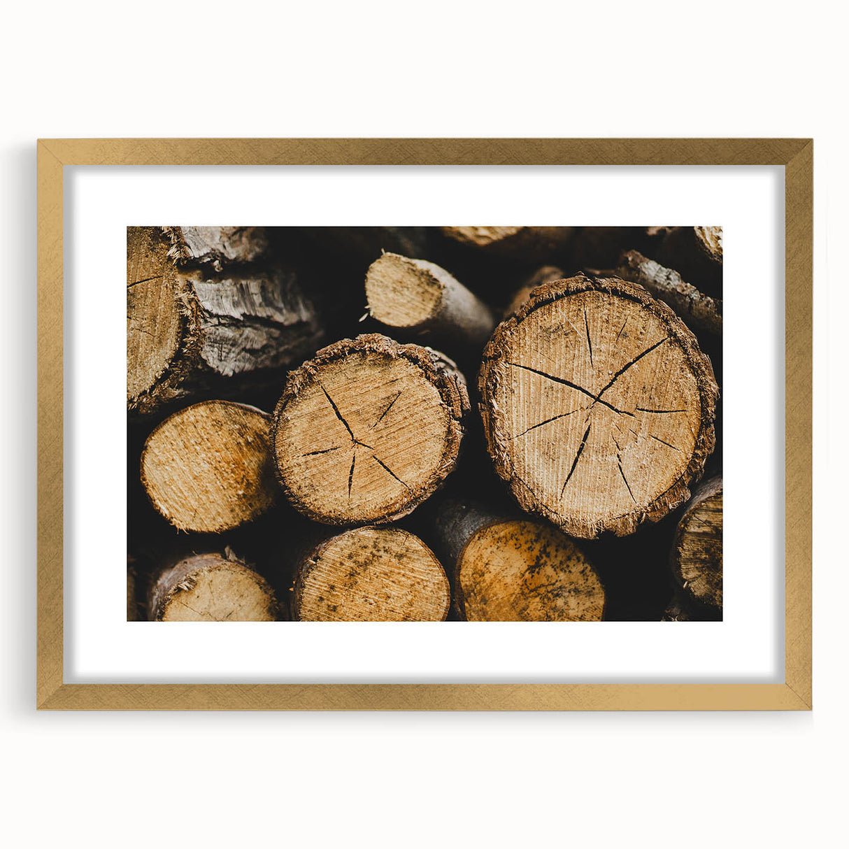 Rustic Log Close-Up Wall Art – Textured Firewood for Farmhouse Decor