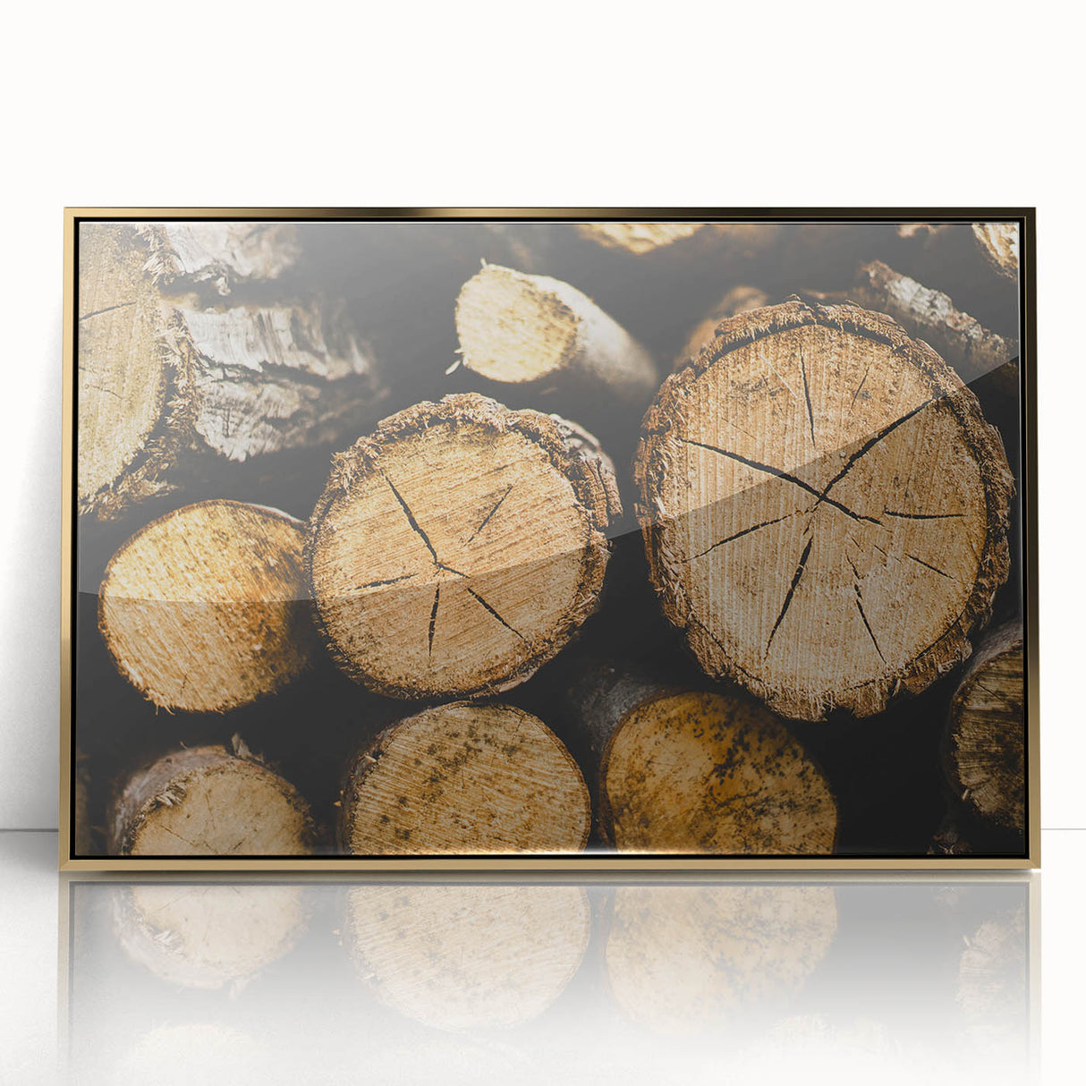 Rustic Log Close-Up Wall Art – Textured Firewood for Farmhouse Decor