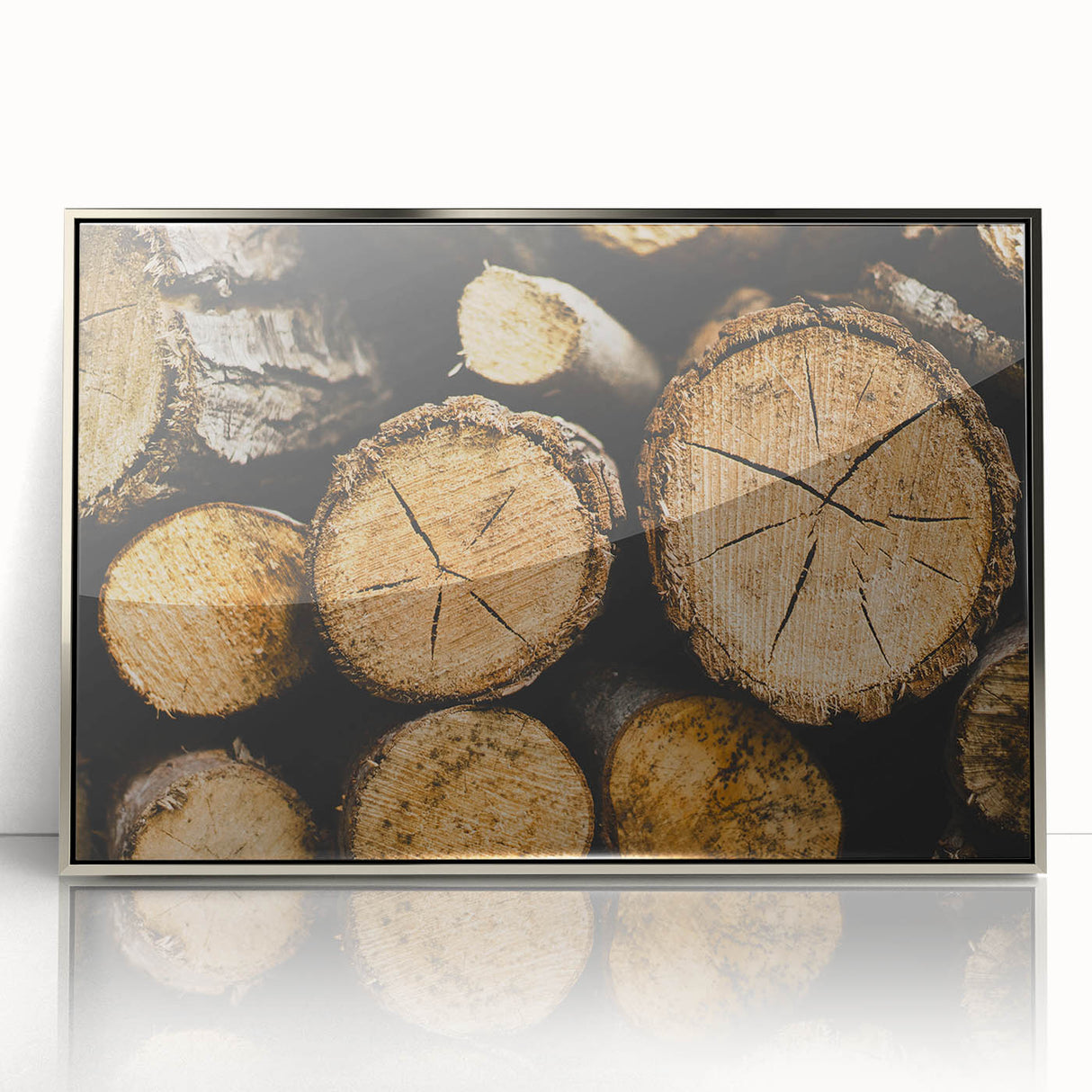 Rustic Log Close-Up Wall Art – Textured Firewood for Farmhouse Decor