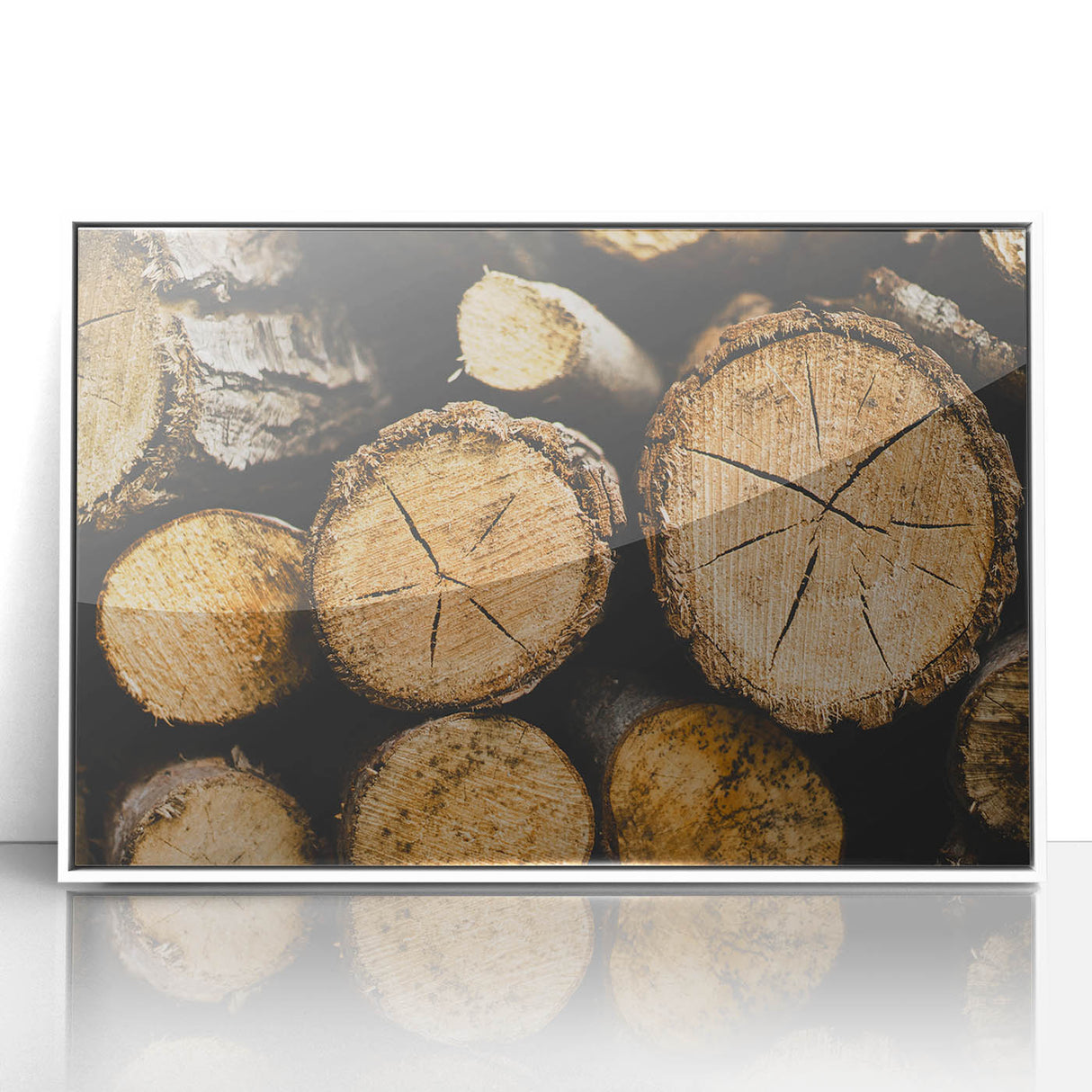 Rustic Log Close-Up Wall Art – Textured Firewood for Farmhouse Decor