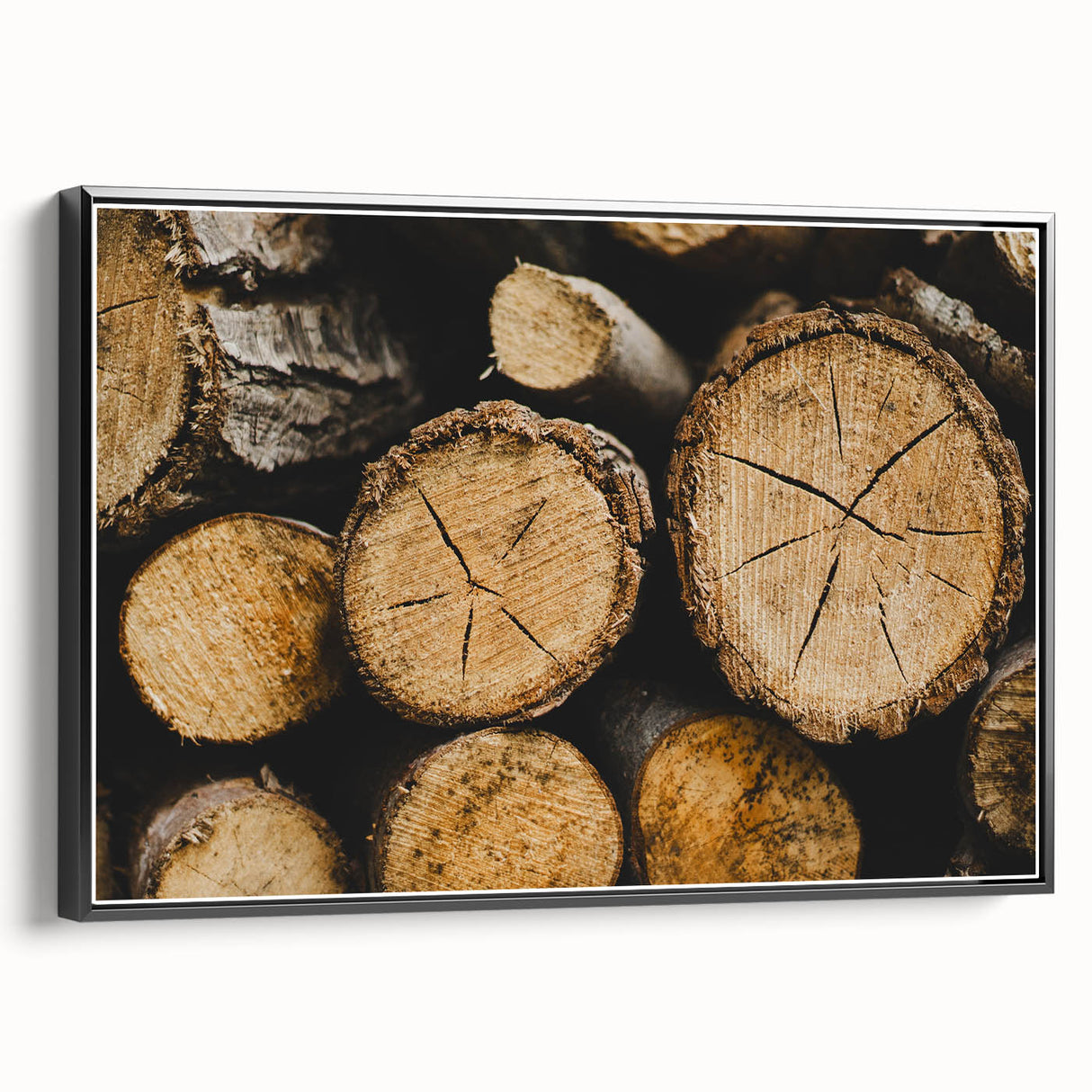 Rustic Log Close-Up Wall Art – Textured Firewood for Farmhouse Decor
