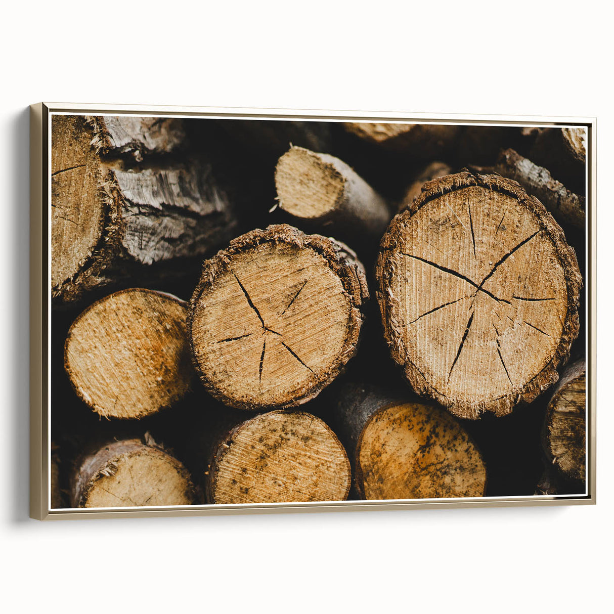 Rustic Log Close-Up Wall Art – Textured Firewood for Farmhouse Decor
