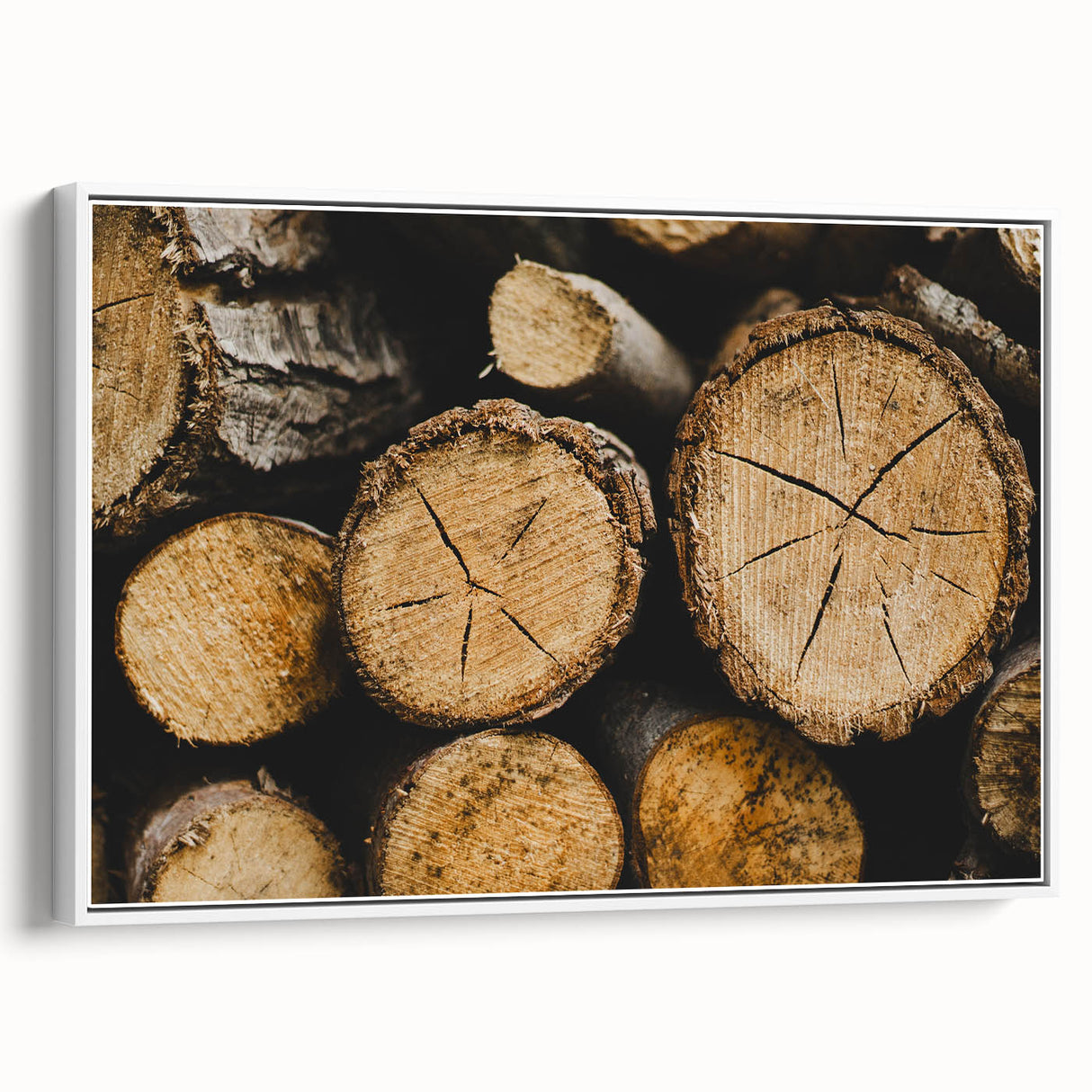 Rustic Log Close-Up Wall Art – Textured Firewood for Farmhouse Decor