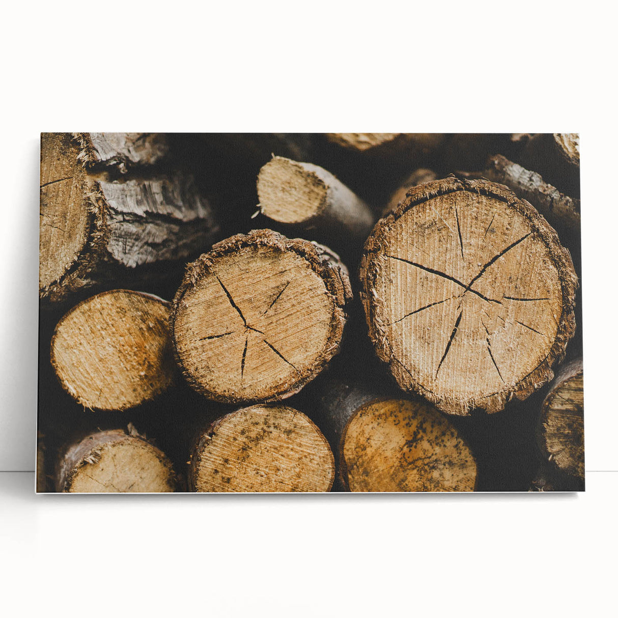 Rustic Log Close-Up Wall Art – Textured Firewood for Farmhouse Decor